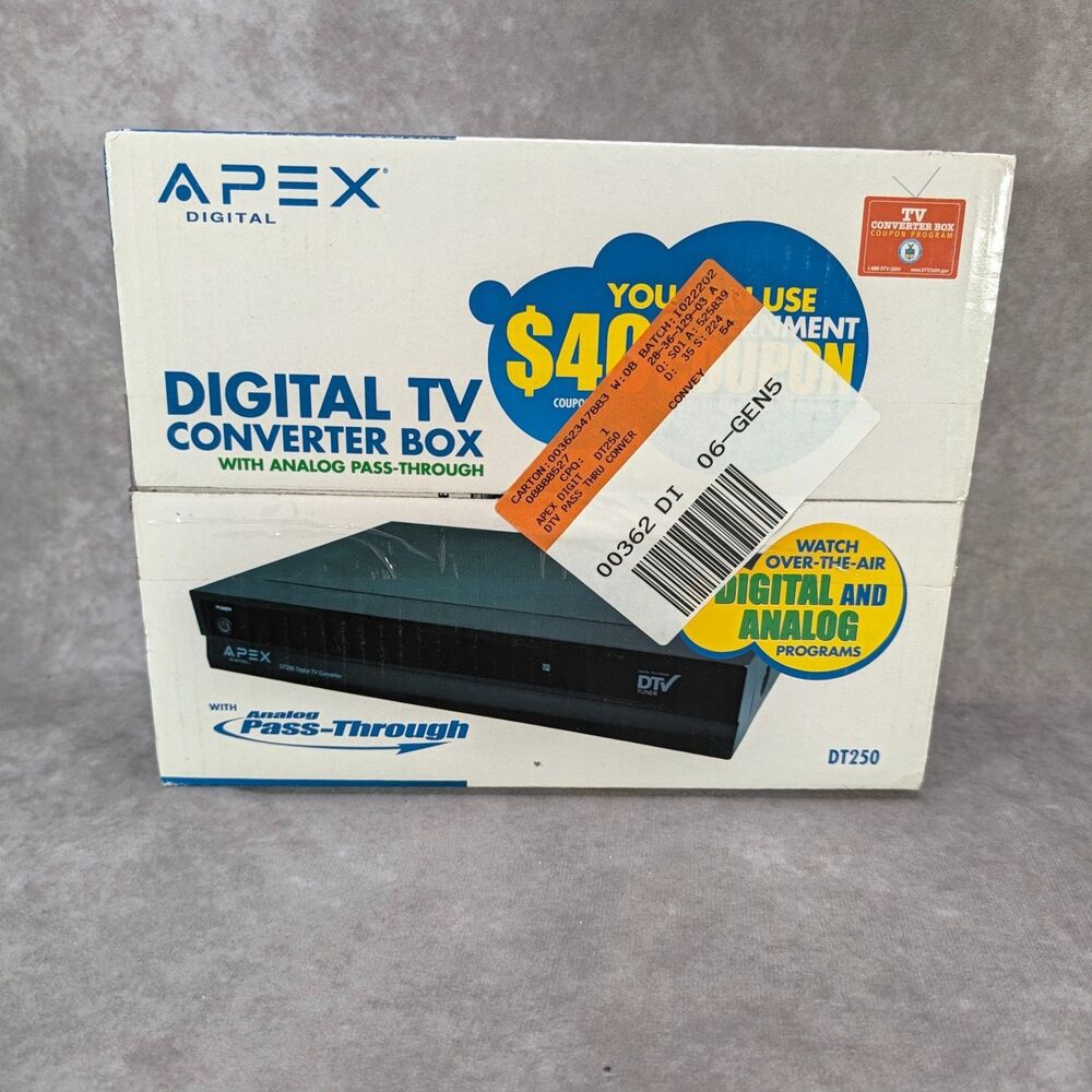 Apex Digital DT250A Digital TV Converter Box Analog Pass-Through DTV New Sealed